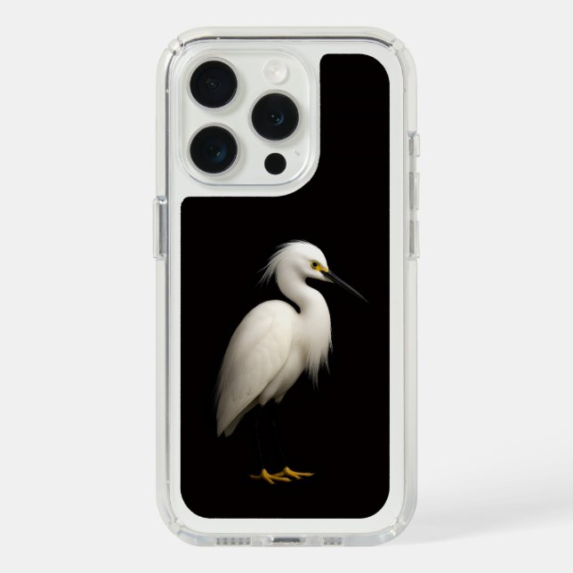 Black 4 Luxe, Elegant Snowy Egret Speck iPhone Case (Front (White Titanium))