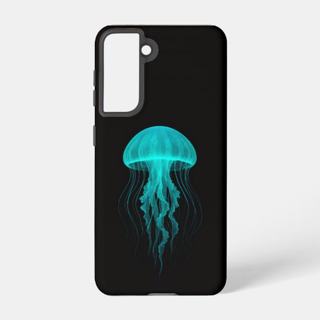 Black 4 Luxe Galaxy S21 Case, Neon Green Jellyfish Samsung Galaxy Case (Back)
