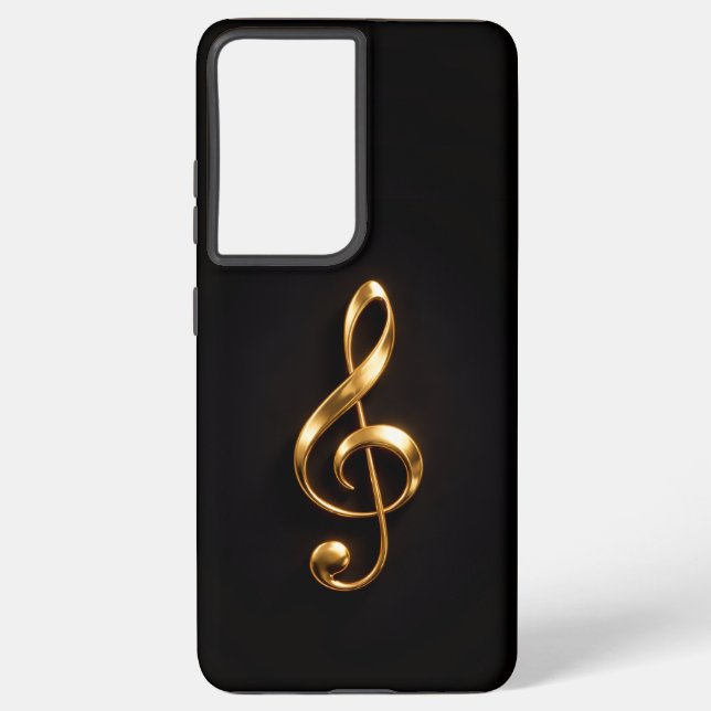 Black 4 Luxe Galaxy S21 Plus, Golden Treble Clef Samsung Galaxy Case (Back)