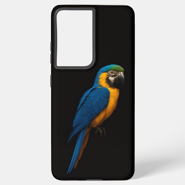 Black 4 Luxe Galaxy S21 Ultra, Blue Yellow Macaw Samsung Galaxy Case (Back)