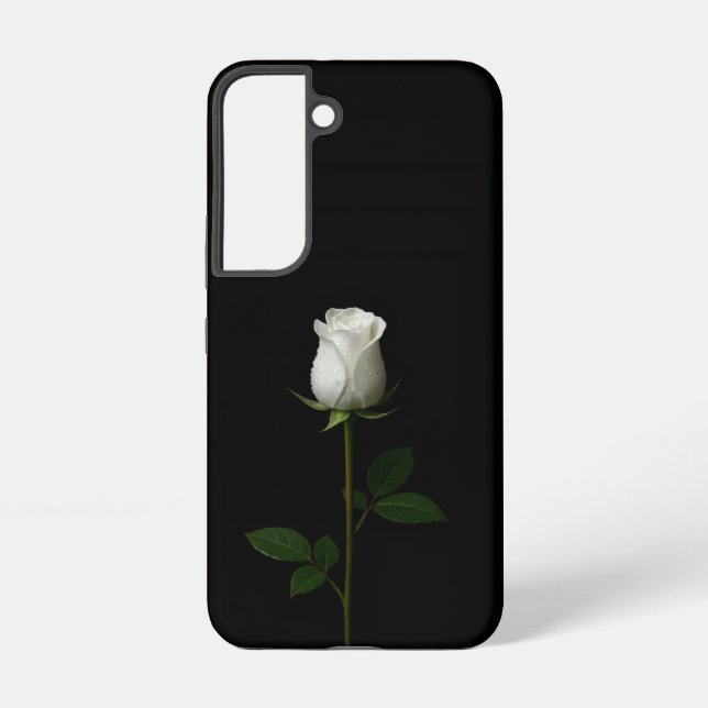 Black 4 Luxe Galaxy S22 Case, Pure White Rose Samsung Galaxy Case (Back)