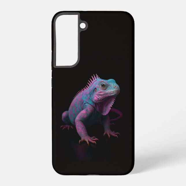 Black 4 Luxe Galaxy S22 Plus, Pink Tropical Iguana Samsung Galaxy Case (Back)