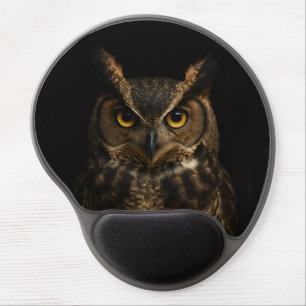 Black 4 Luxe Gel Mousepad, Golden Amber Eye Owl Mouse Pad