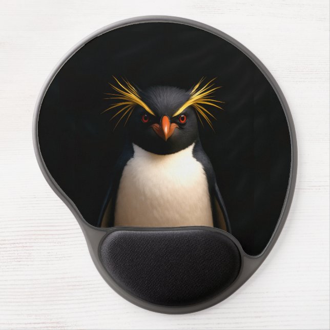 Black 4 Luxe Gel Mousepad, Rockhopper Penguin Gel Mouse Pad (Front)
