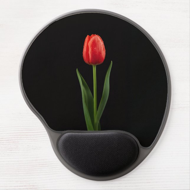 Black 4 Luxe Gel Mousepad, Ruby Red Tulip Gel Mouse Pad (Front)