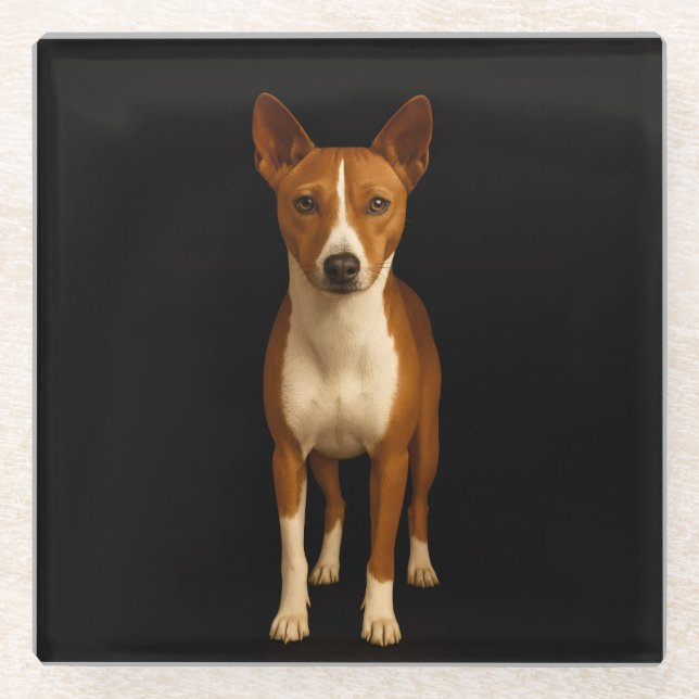 Black 4 Luxe Glass coaster, Classy Basenji Dog Coaster (Front)