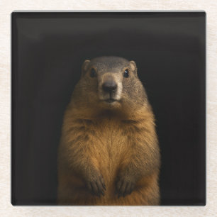 Black 4 Luxe Glass coaster, Fluffy Marmot Glass Coaster