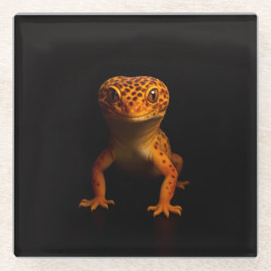 Black 4 Luxe Glass coaster, Gecko Leopard Lizard Coaster
