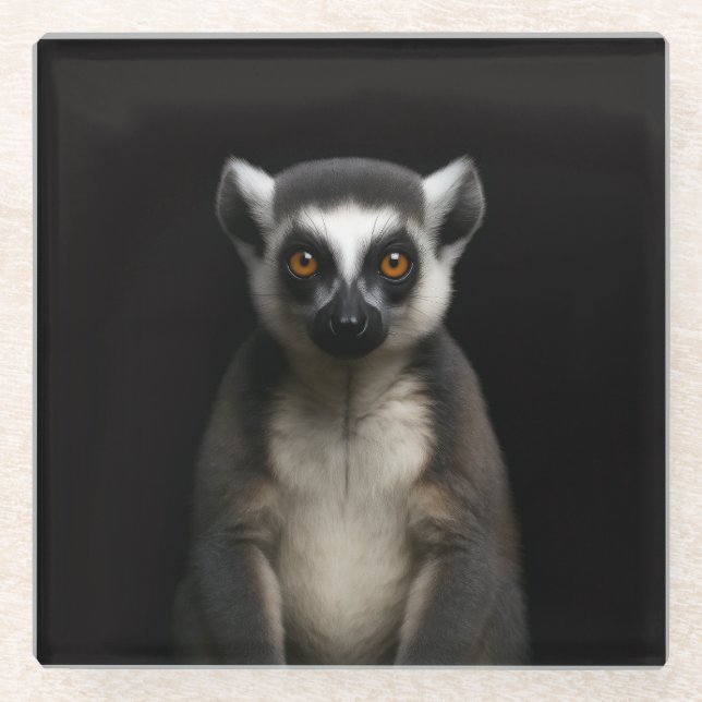 Black 4 Luxe Glass coaster, Gentle Lemur Glass Coaster (Front)