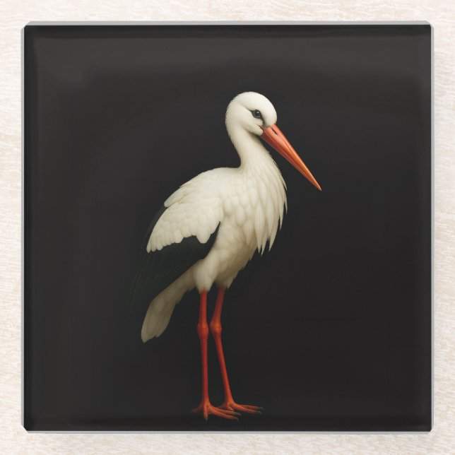 Black 4 Luxe Glass coaster, Graceful Stork Glass Coaster (Front)