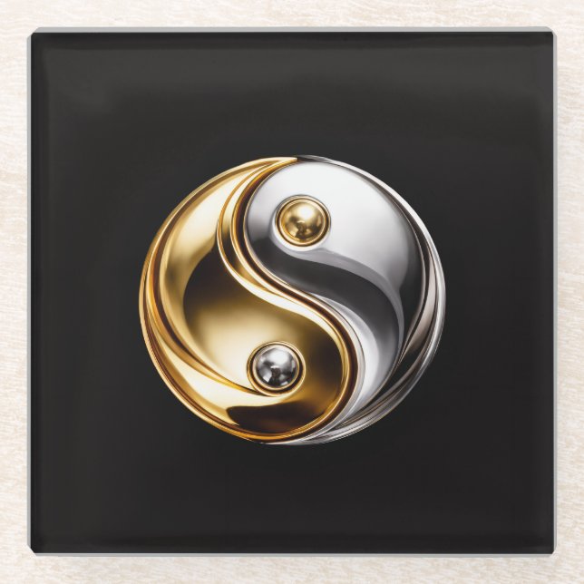 Black 4 Luxe Glass coaster, Harmony Yin Yang Coaster (Front)