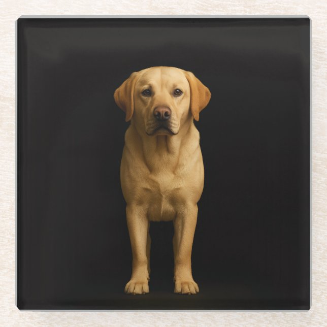 Black 4 Luxe Glass coaster, Minimalist Labrador Coaster (Front)
