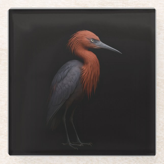 Black 4 Luxe Glass coaster, Reddish Egret Coaster (Front)