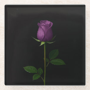 Black 4 Luxe Glass coaster, Royal Violet Rose Glass Coaster
