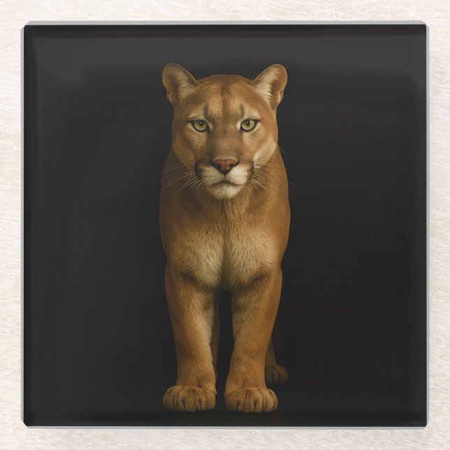Black 4 Luxe Glass coaster, Silent Prime Puma Glass Coaster (Front)
