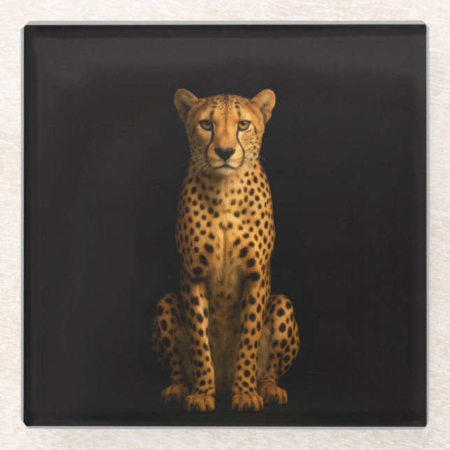 Black 4 Luxe Glass coaster, Sleek Cheetah Glass Coaster (Front)