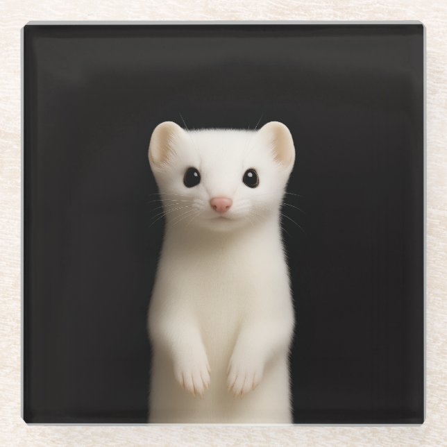 Black 4 Luxe Glass coaster, Stylish Ermine Glass Coaster (Front)