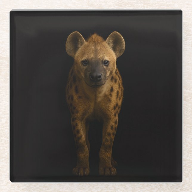 Black 4 Luxe Glass coaster, Wild Spotted Hyena Glass Coaster (Front)
