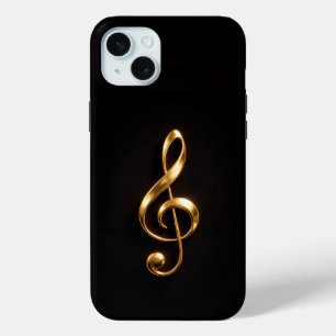 Black 4 Luxe, Golden Treble Clef iPhone 15 Plus Case