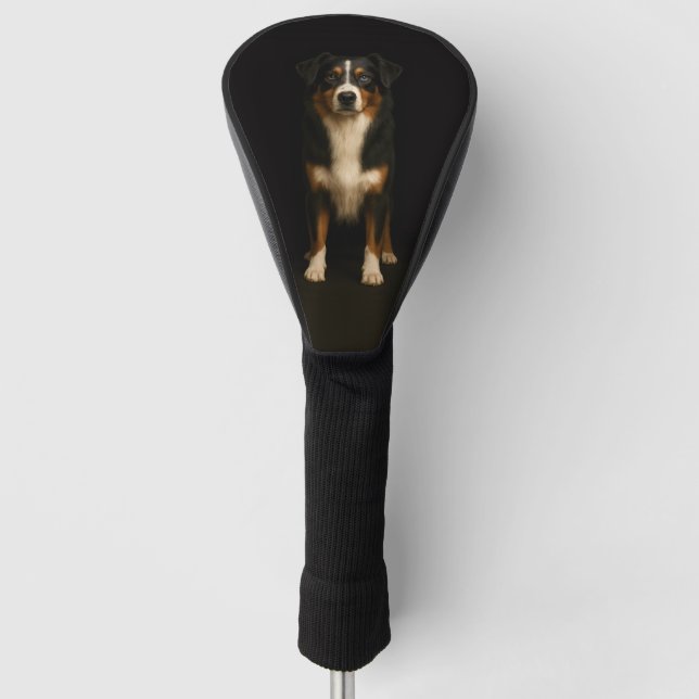 Black 4 Luxe Golf Driver Cover, Aussie Shepherd Head Cover (Front)
