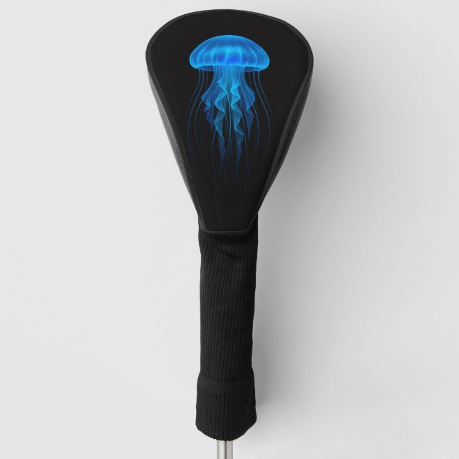 Black 4 Luxe Golf Driver Cover, Blue Jellyfish Golf Head Cover (Front)