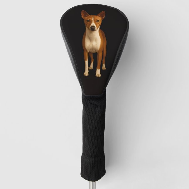 Black 4 Luxe Golf Driver Cover, Classy Basenji Dog Golf Head Cover (Front)