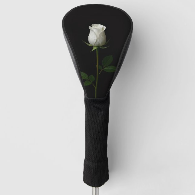 Black 4 Luxe Golf Driver Cover, Pure White Rose Head Cover (Front)