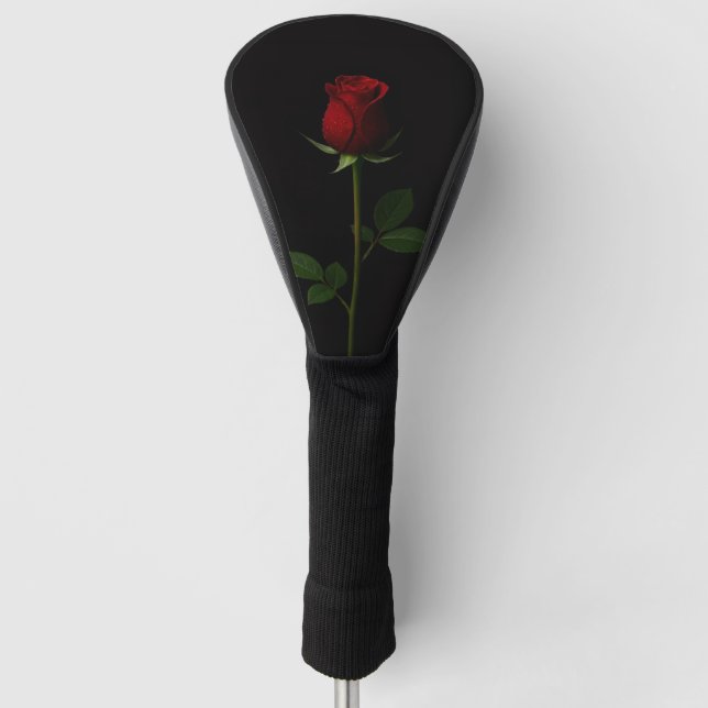 Black 4 Luxe Golf Driver Cover, Velvet Red Rose Head Cover (Front)