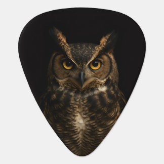 Black 4 Luxe Guitar pick with Golden Eye Owl
