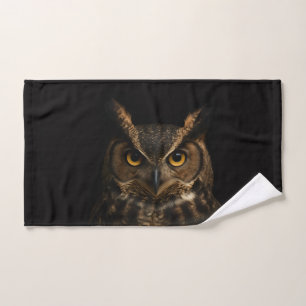 Black 4 Luxe Hand Towel with Golden Eye Owl