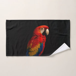 Black 4 Luxe Hand Towel with Scarlet Parrot