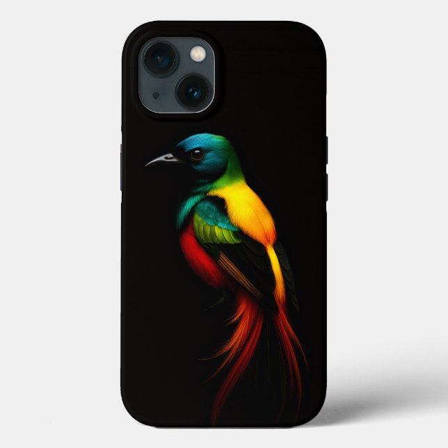 Black 4 Luxe iPhone 13, Rainbow-Tail Tropical Bird Case-Mate iPhone Case (Back)