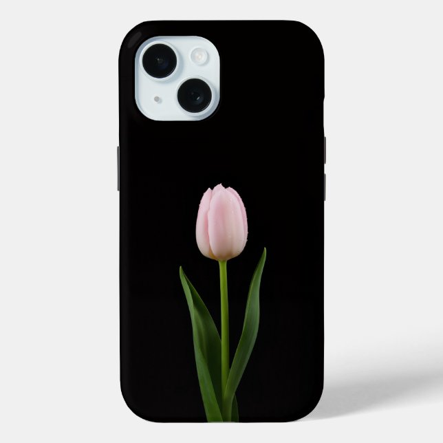 Black 4 Luxe iPhone 15 Case, Blush Pink Tulip Case-Mate iPhone Case (Back)