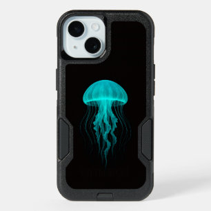 Black 4 Luxe iPhone 15 Case, Green Jellyfish Case
