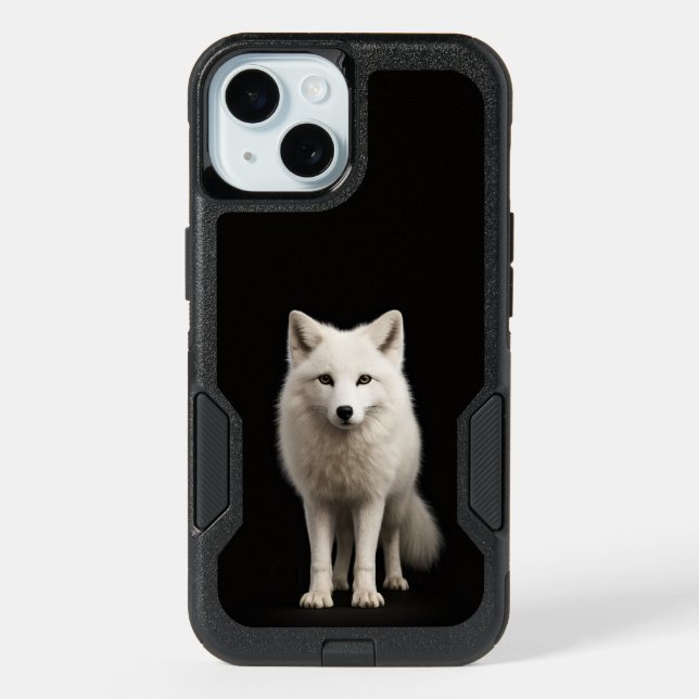 Black 4 Luxe iPhone 15 Case, Ivory Arctic Fox (Back)