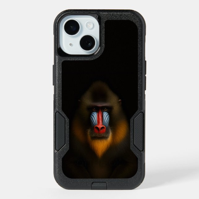 Black 4 Luxe iPhone 15 Case, Mandrill Monkey Case (Back)