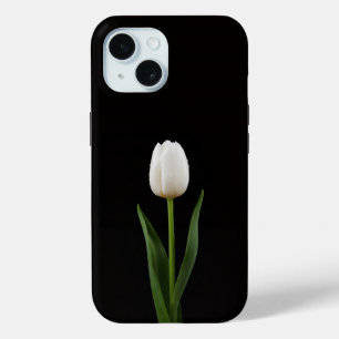 Black 4 Luxe iPhone 15 Case, Pearl White Tulip iPhone 15 Case