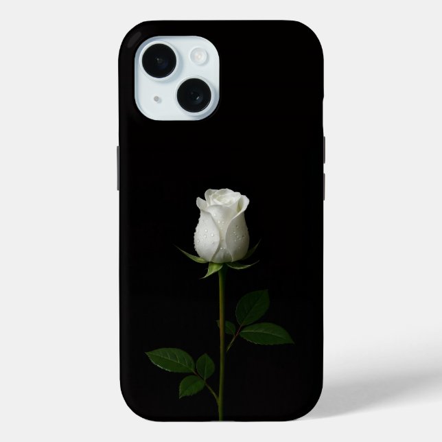 Black 4 Luxe iPhone 15 Case, Pure White Rose Case-Mate iPhone Case (Back)