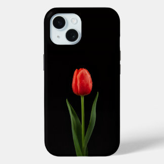 Black 4 Luxe iPhone 15 Case, Ruby Red Tulip Case