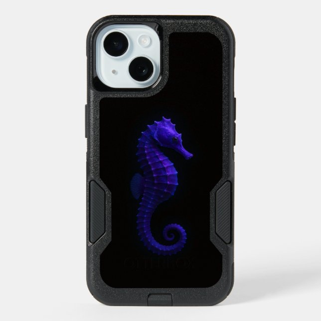 Black 4 Luxe iPhone 15 Case, Violet Seahorse (Back)
