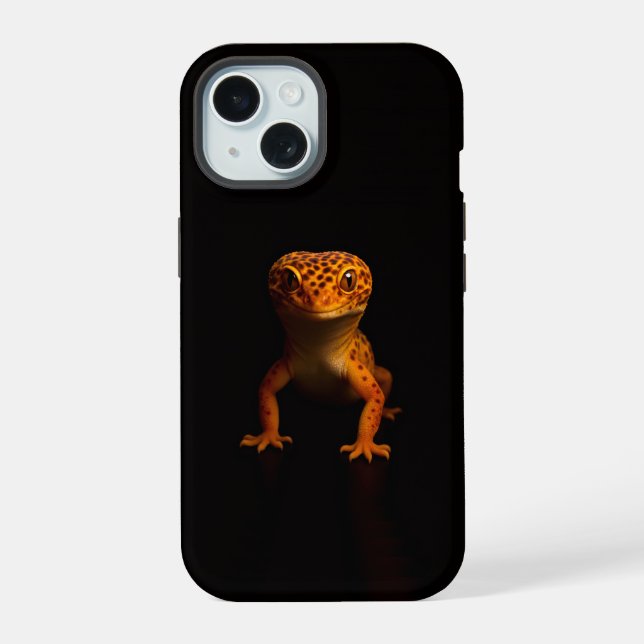 Black 4 Luxe iPhone 15 Mate, Leopard Gecko Case (Back)