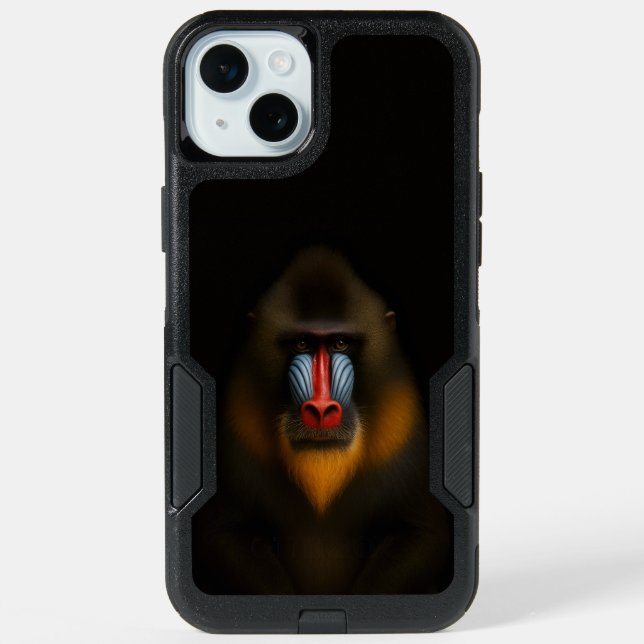 Black 4 Luxe iPhone 15 Plus Case, Mandrill Monkey Case (Back)
