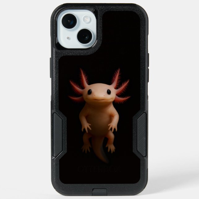 Black 4 Luxe iPhone 15 Plus Case, Mexican Axolotl Case (Back)