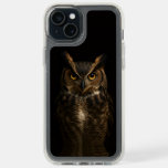Black 4 Luxe iPhone 15 Plus, Golden Amber Eye Owl iPhone 15 Plus Case