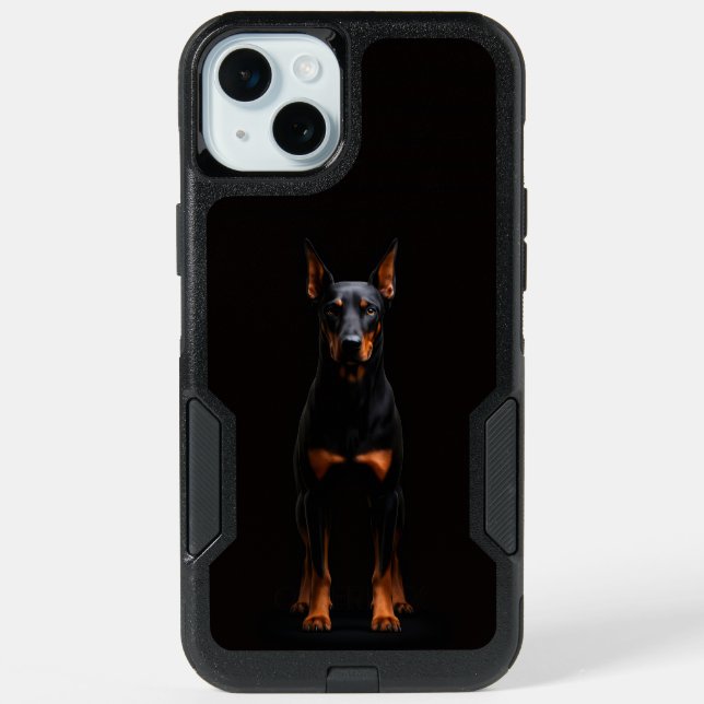 Black 4 Luxe iPhone 15 Plus, Guardian Doberman Dog (Back)