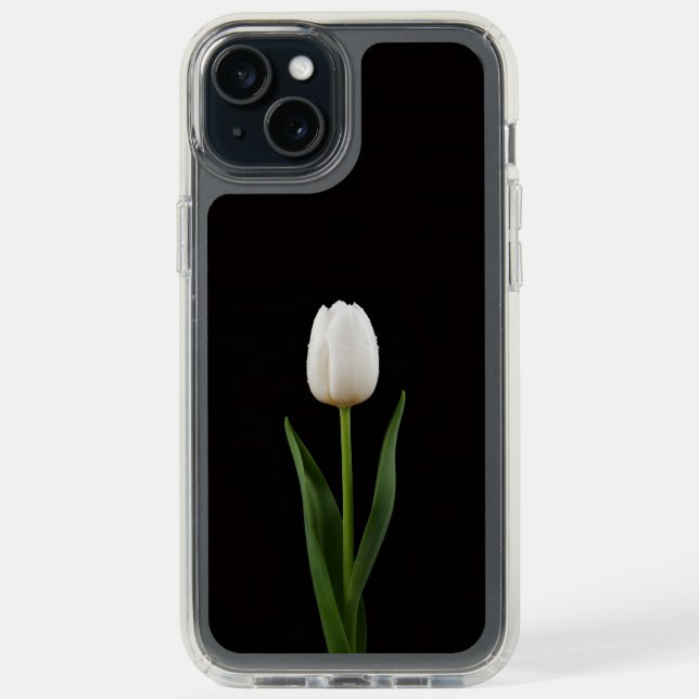 Black 4 Luxe iPhone 15 Plus, Pearl White Tulip Speck iPhone Case (Front (Black))