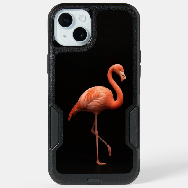 Black 4 Luxe iPhone 15 Plus, Pink Flamingo Bird (Back)