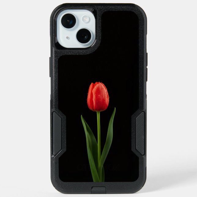 Black 4 Luxe iPhone 15 Plus, Ruby Red Tulip (Back)