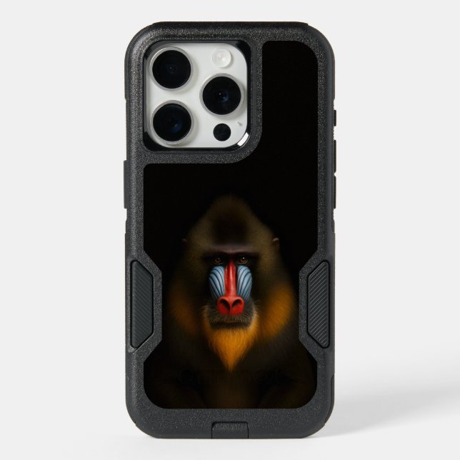 Black 4 Luxe iPhone 15 Pro Case, Mandrill Monkey (Back)