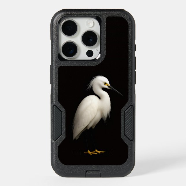 Black 4 Luxe iPhone 15 Pro Case, Snowy Egret (Back)